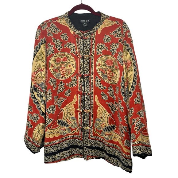 Citron Jackets & Blazers - Citron Santa Monica Silk Red Asian Reversible Button Front Jacket Womens 2X